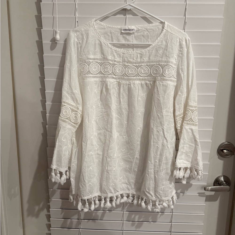 Westport White Lace Tunic with Tassels